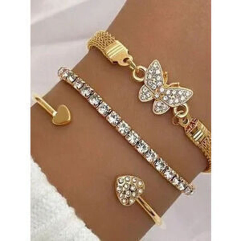 Luxe Rhinestone Butterfly Heart Bracelet Bangle Set